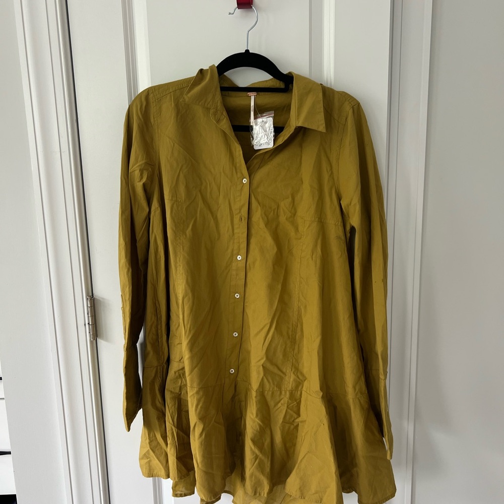 Free People Mustard Button-Up Dress